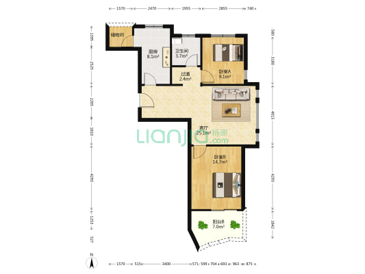 华发雅苑 2室1厅1卫 89平方
