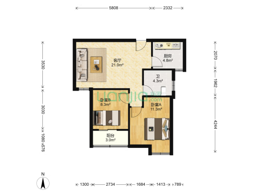 银珠明园北区 2室1厅1卫 67平方