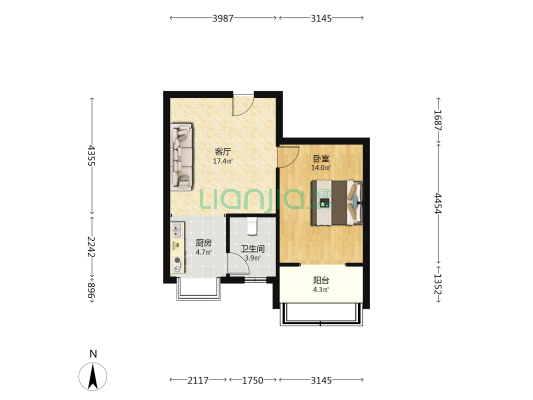 市建工集团宿舍 1室1厅1卫 55平方