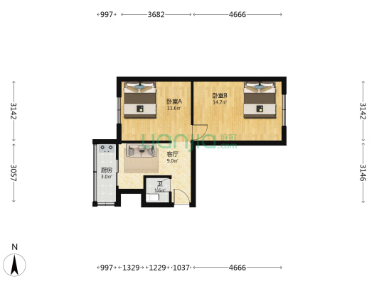 金钟桥 2室1厅1卫 50平方