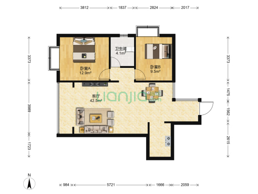 紫光园小区 2室1厅1卫 83平方