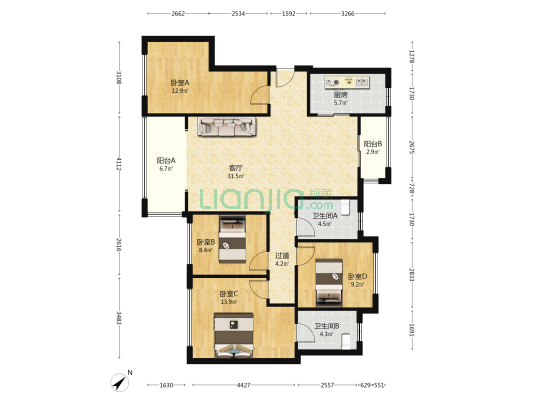 保利青江和府 4室1厅2卫 117平方