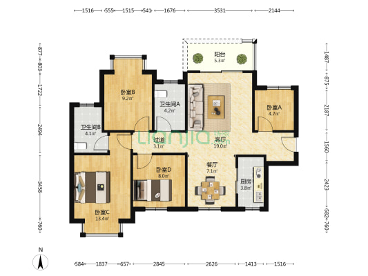 中梁·国宾熙岸 4室2厅2卫 109平方