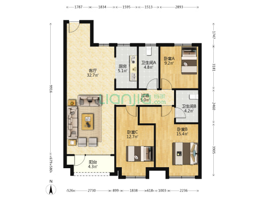 旭辉银盛泰博观御品 3室1厅2卫 124平方