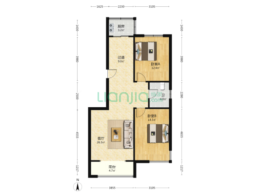 金港静园 2室1厅1卫 100平方