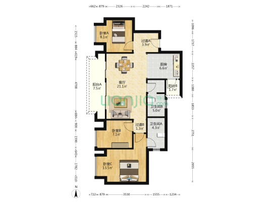 禹洲博学家 3室1厅2卫 89平方