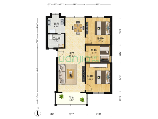 文教路208号 3室1厅1卫 83平方