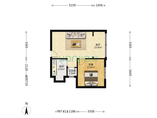 毛纺织厂 1室1厅1卫 52平方