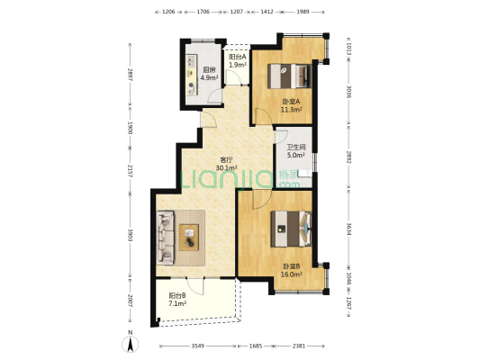 鳌山名苑 2室1厅1卫 95平方
