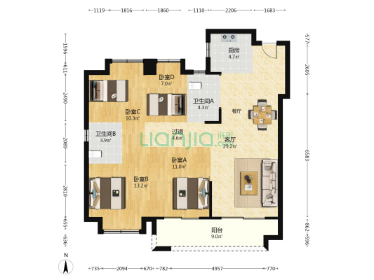建发双玺书香里 4室1厅2卫 118平方