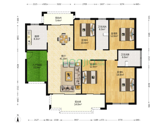 文岭西堤 4室1厅2卫 161平方