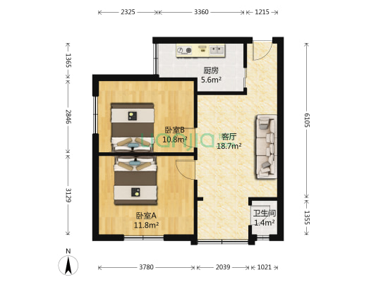 商业街69号 2室1厅1卫 56平方