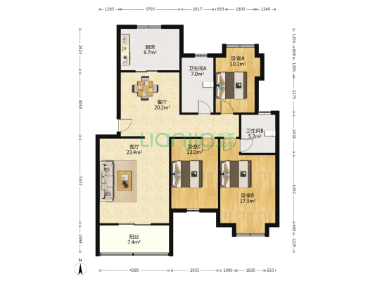 东方帝景 3室2厅2卫 139平方