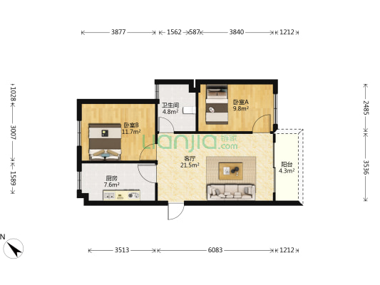 商贸大厦（青云路） 2室1厅1卫 84平方
