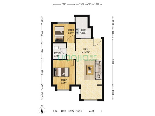 孔雀城学府澜湾汇贤城 2室1厅1卫 76平方