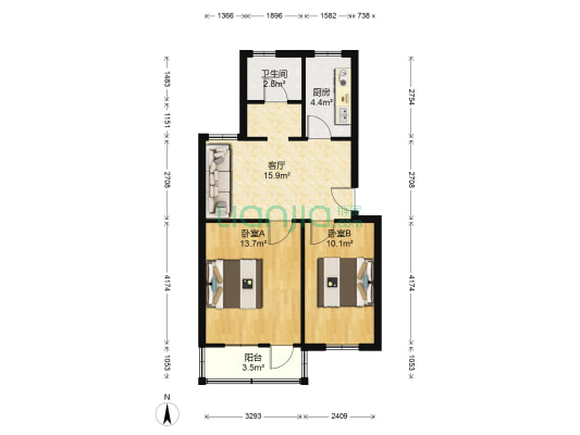湄长新村 2室1厅1卫 57平方