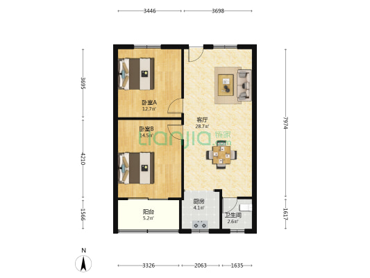抚琴西路南二巷20号 2室1厅1卫 84平方