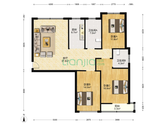龙城国际 3室1厅2卫 137平方