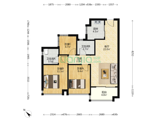 御溪世家 3室1厅2卫 84平方