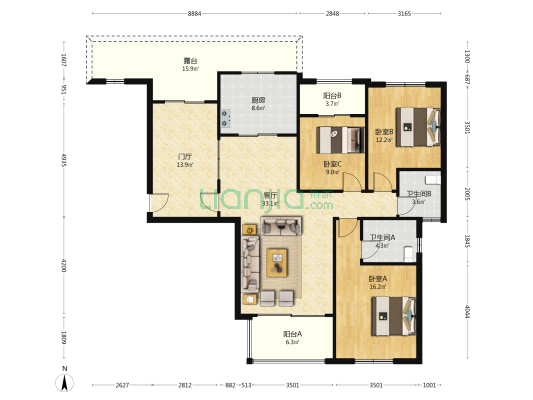碧桂园林风沐渌苑 3室1厅2卫 121平方