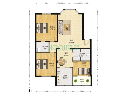佳顺苑 3室2厅2卫 124平方