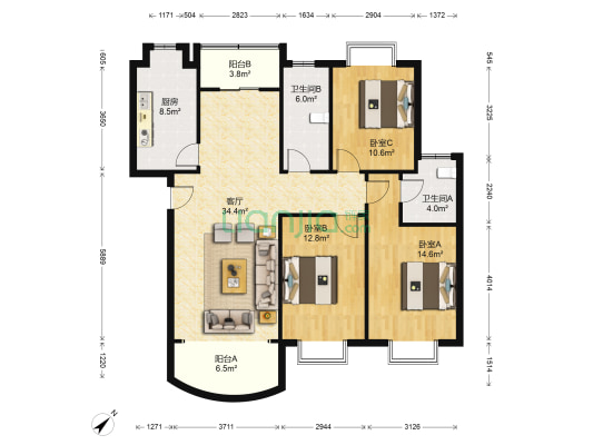 车桥厂技校院 3室1厅2卫 118平方