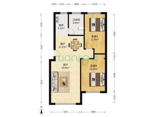 宗裕城D区 2室2厅1卫 94平方