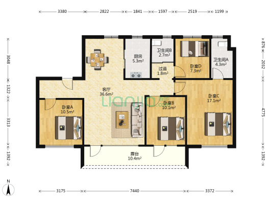 碧桂园天玺 4室1厅2卫 143平方
