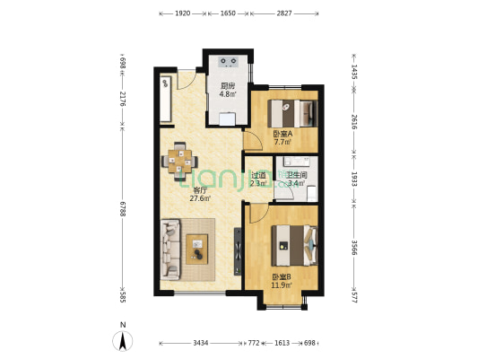龙湖华煜江与城（三期） 2室1厅1卫 82平方
