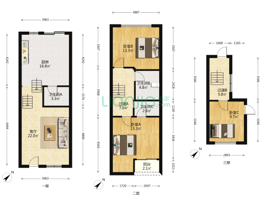 青城神韵一期 3室1厅3卫 105平方