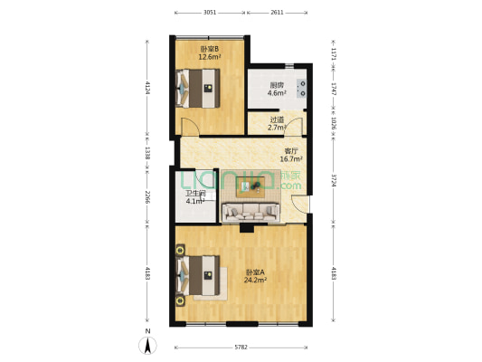 制锦市花店街 2室1厅1卫 78平方