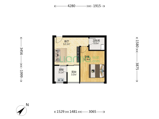 二城丽苑 1室1厅1卫 45平方