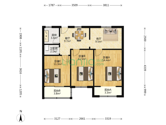 绍兴路49号 3室2厅1卫 87平方