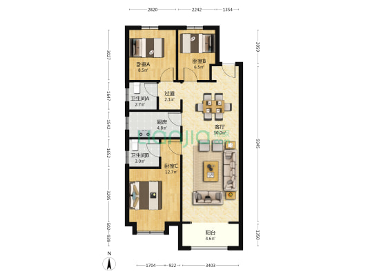 雅澜园 3室1厅2卫 110平方