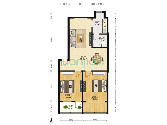 良龙住宅小区 2室1厅1卫 88平方