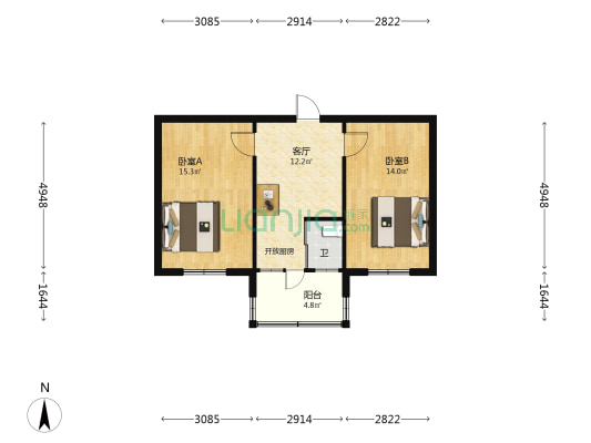 卫工南街小区 2室1厅1卫 56平方