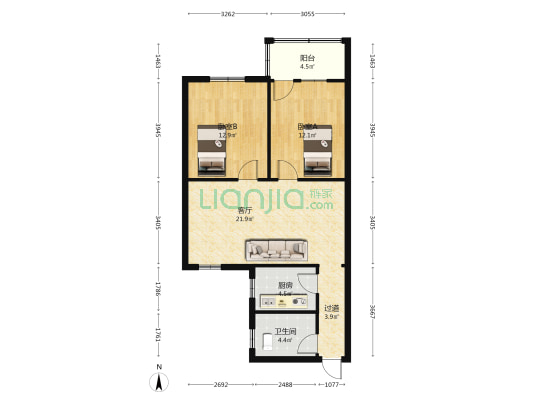 广宁大厦 2室1厅1卫 78平方