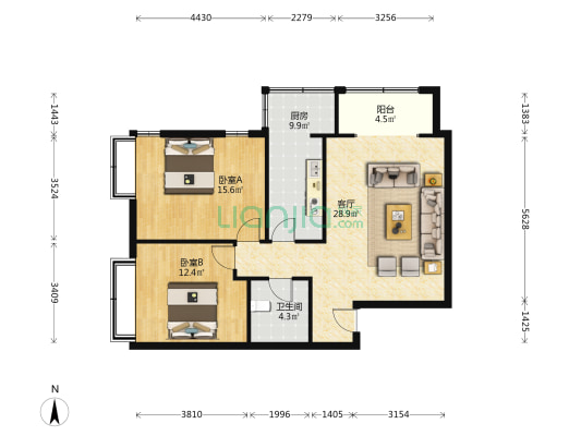 金竹花园，精装两居室，环境好，物业好，位置佳-户型图