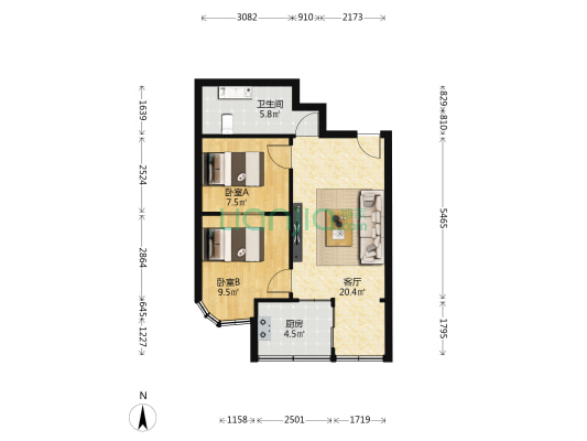 德馨居 2室1厅1卫 58平方