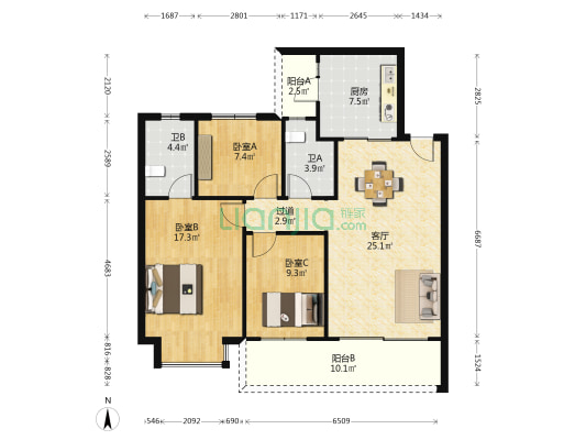 澄江明月 3室1厅2卫 119平方