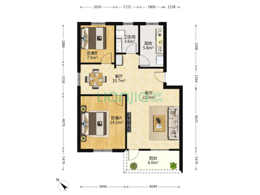 民富花园 2室2厅1卫 82平方