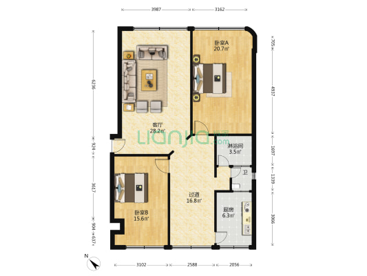 长沙路东二段38号 2室1厅2卫 111平方