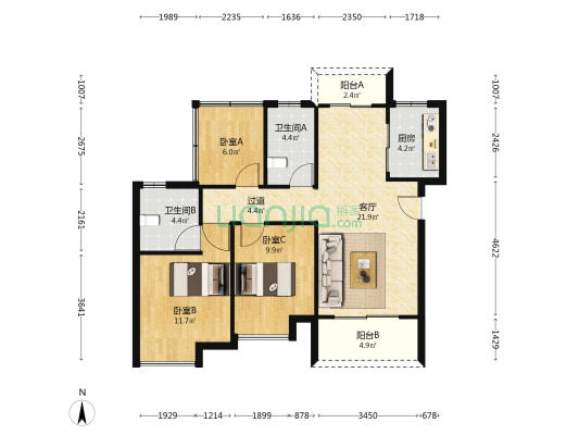 佳兆业·龙溪璞园 3室1厅2卫 90平方