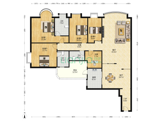 金瑞大厦 5室2厅3卫 228平方