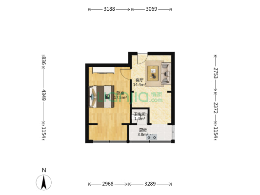 金罗路2号 1室1厅1卫 41平方