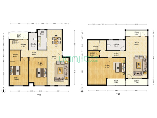 国际华城商业街 3室2厅2卫 118平方