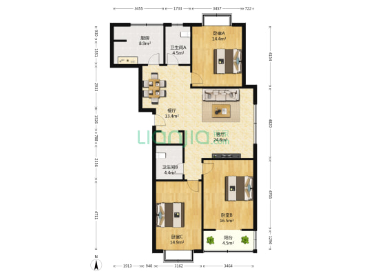 中房新城 3室2厅2卫 137平方