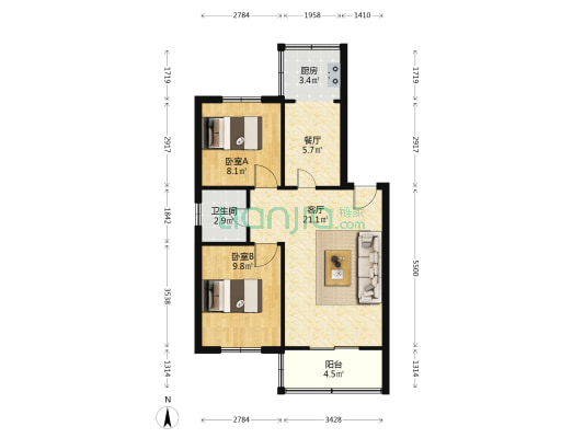 四三二小区 2室2厅1卫 70平方
