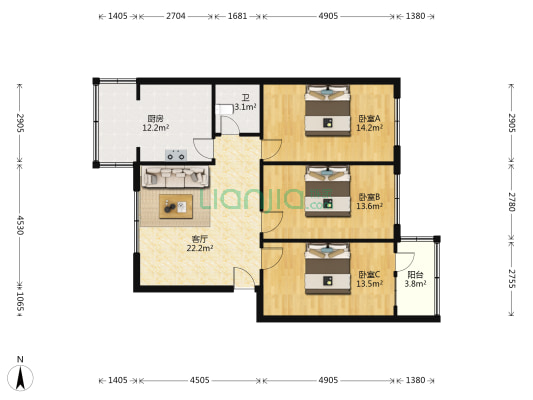 西三里电力所家属院 3室1厅1卫 108平方