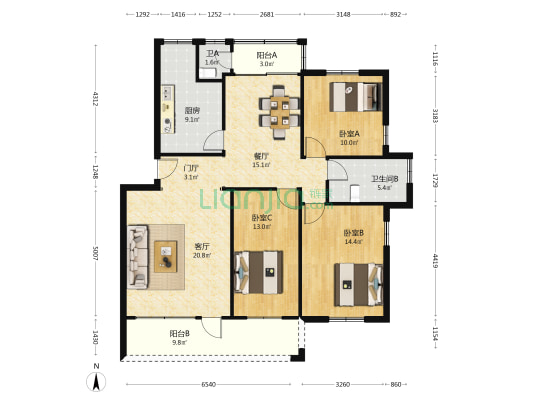 桂宝四街 3室2厅2卫 112平方